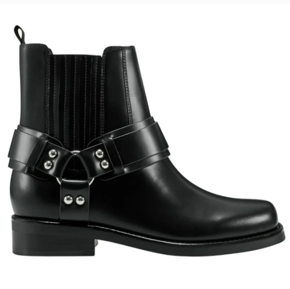 Marc Fisher Mizzi Moto Boots Harness Designer Leather Celebrity #42 - Picture 4 of 13